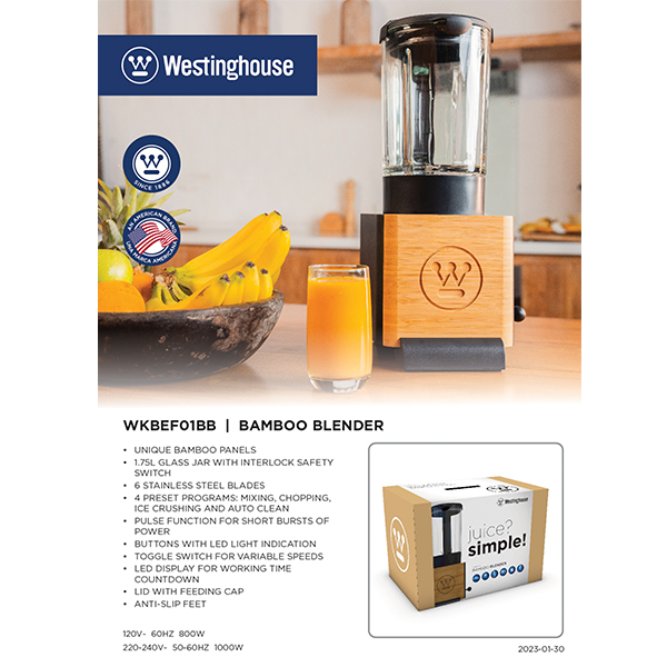 Westinghouse Blender 220 volts Glass Jar WKBE800C 220 v 240 volts 50 60 hz  NOT FOR USA